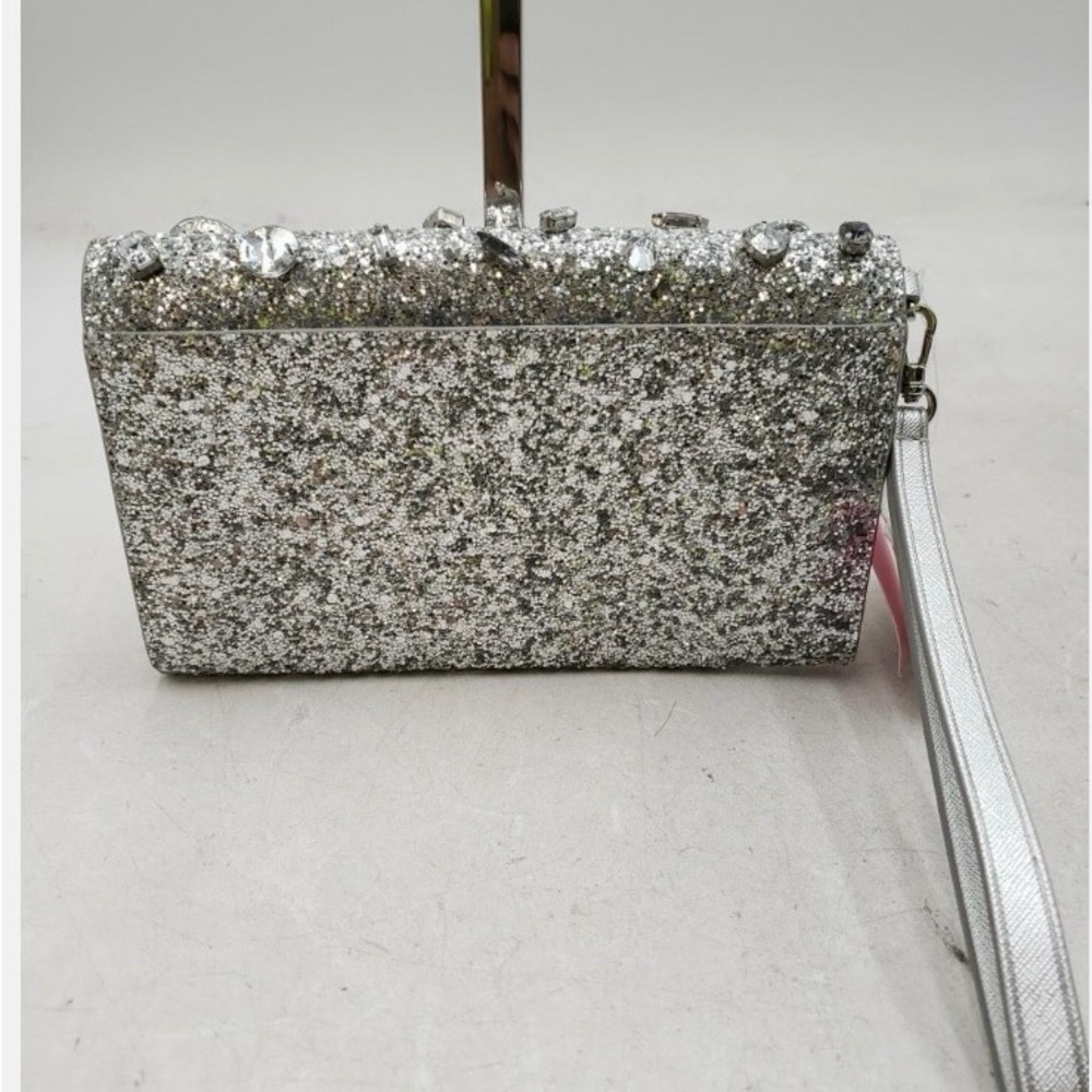 NWT Kate Spade Silver Glitter n Bejeweled Wristlet - Picture 2 of 5